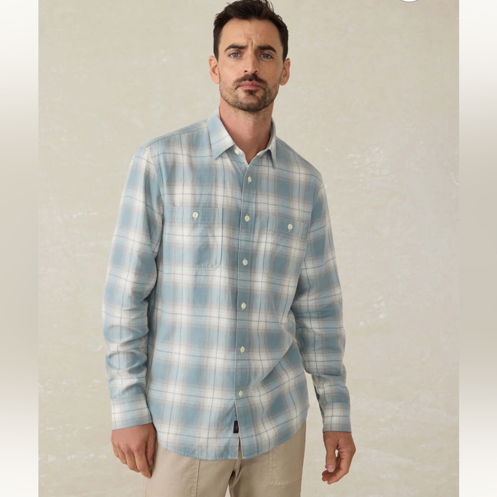 NWT Faherty Tried & True Chambray Workshirt in the Emerald Coast Plaid